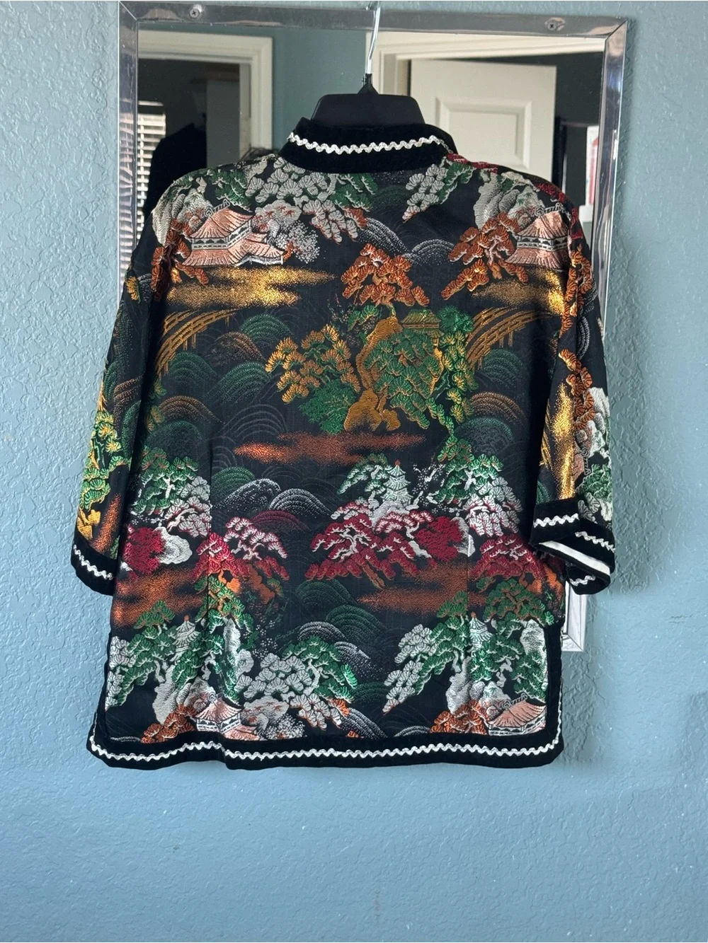 Vintage Black Multicolor Embroidered Asian-Inspired Top